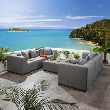 Quatropi Zeus Modular Outdoor Garden Sofa Set with Footstool Grey 250cm S7