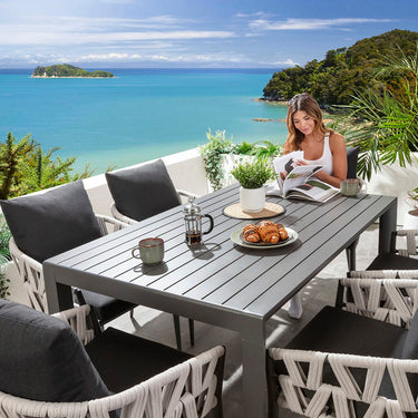 Quatropi ZigZag & Atlas 6 Seater Extendable Outdoor Garden Dining Set Mono & Grey