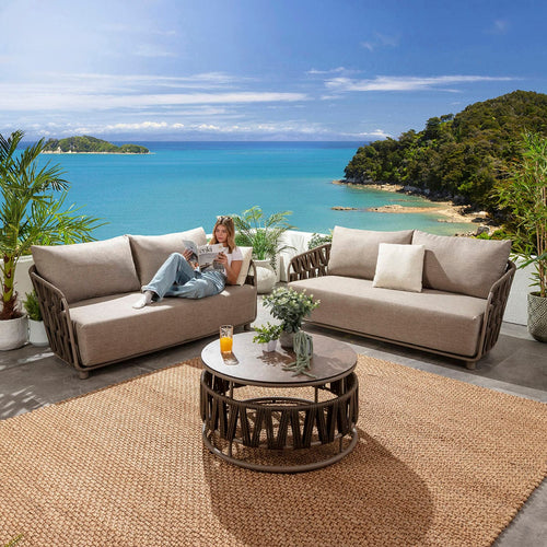 ZigZag 6 Seater Garden Sofa Set with Coffee Table Brown Rope