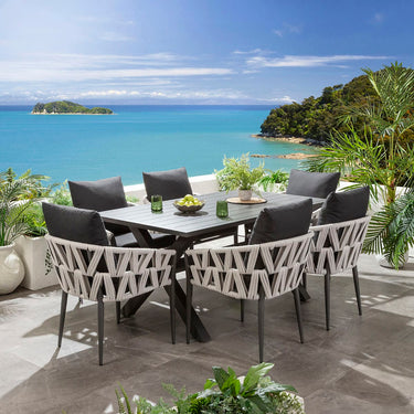 Quatropi ZigZag & Star 6 Seater Outdoor Garden Dining Set Mono & Grey Aluminium
