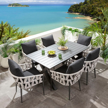 Quatropi ZigZag & Star 6 Seater Outdoor Garden Dining Set Mono & Grey Aluminium