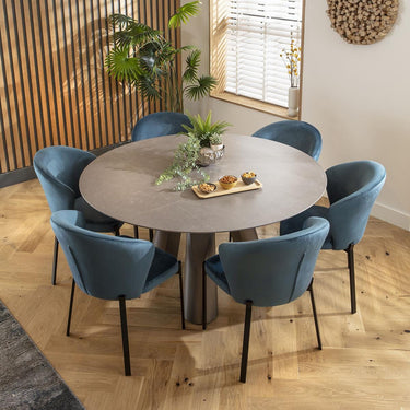 Quatropi Zoe 6 Seat Round Ceramic Dining Set Blue & Grey