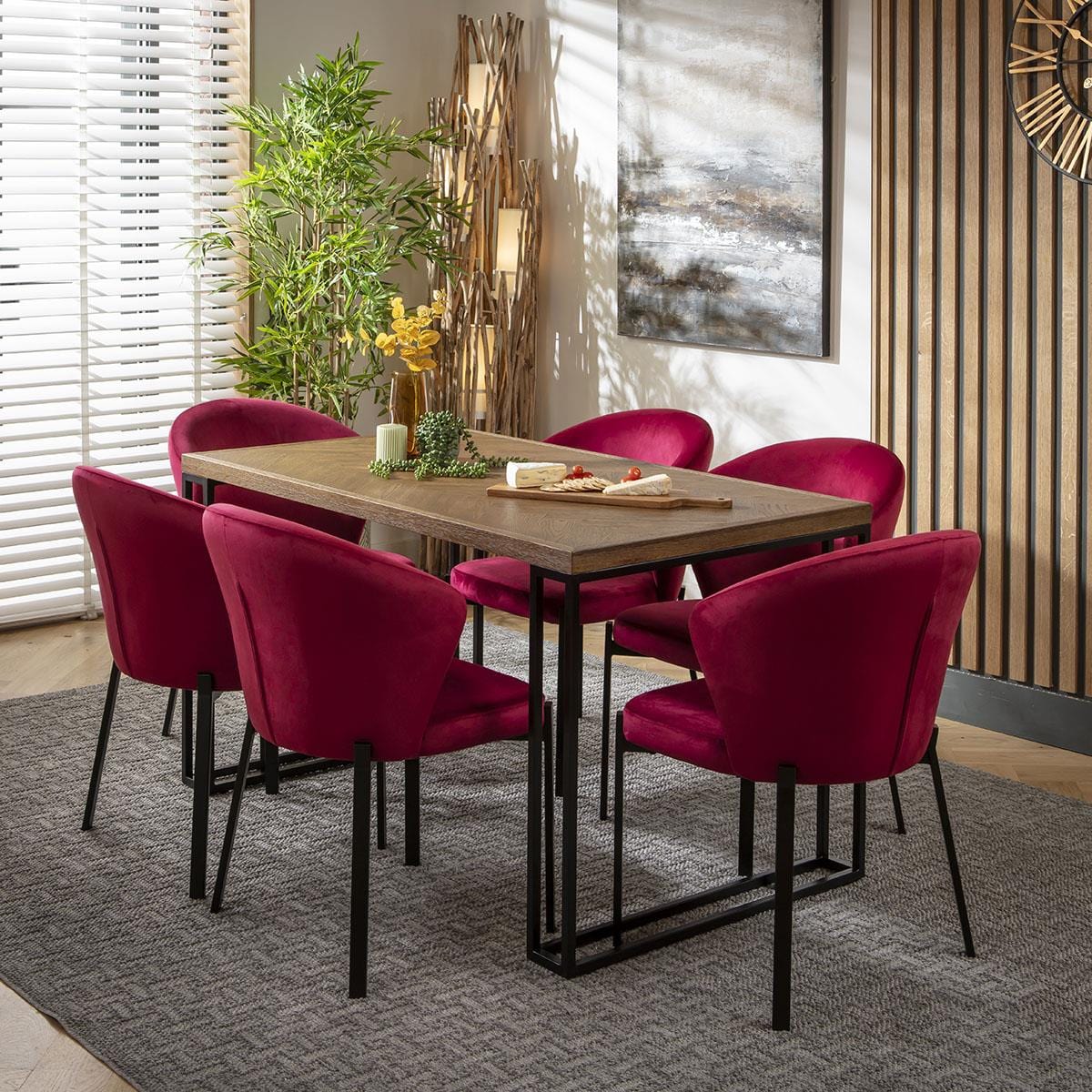 Zoe 6 Seat Solid Wood Herringbone Dining Set Red Stained Wood – Quatropi