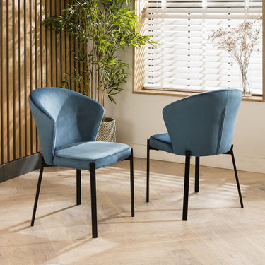 Quatropi Zoe Modern Velvet Dining Chairs Agean Blue & Black