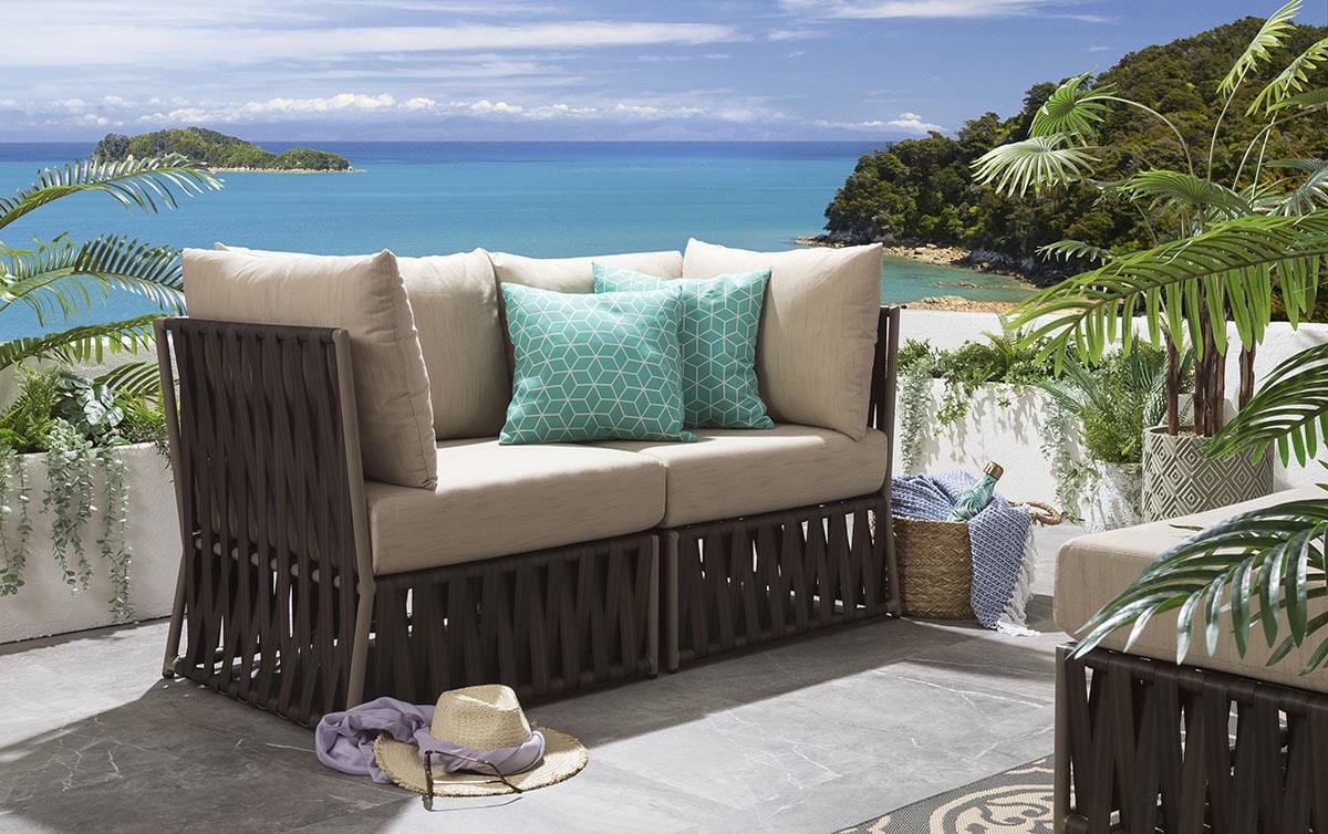 Quatropi 2 Seater Luxury Modular Garden Sofa Brown Rattan & Beige Cushions | Theo