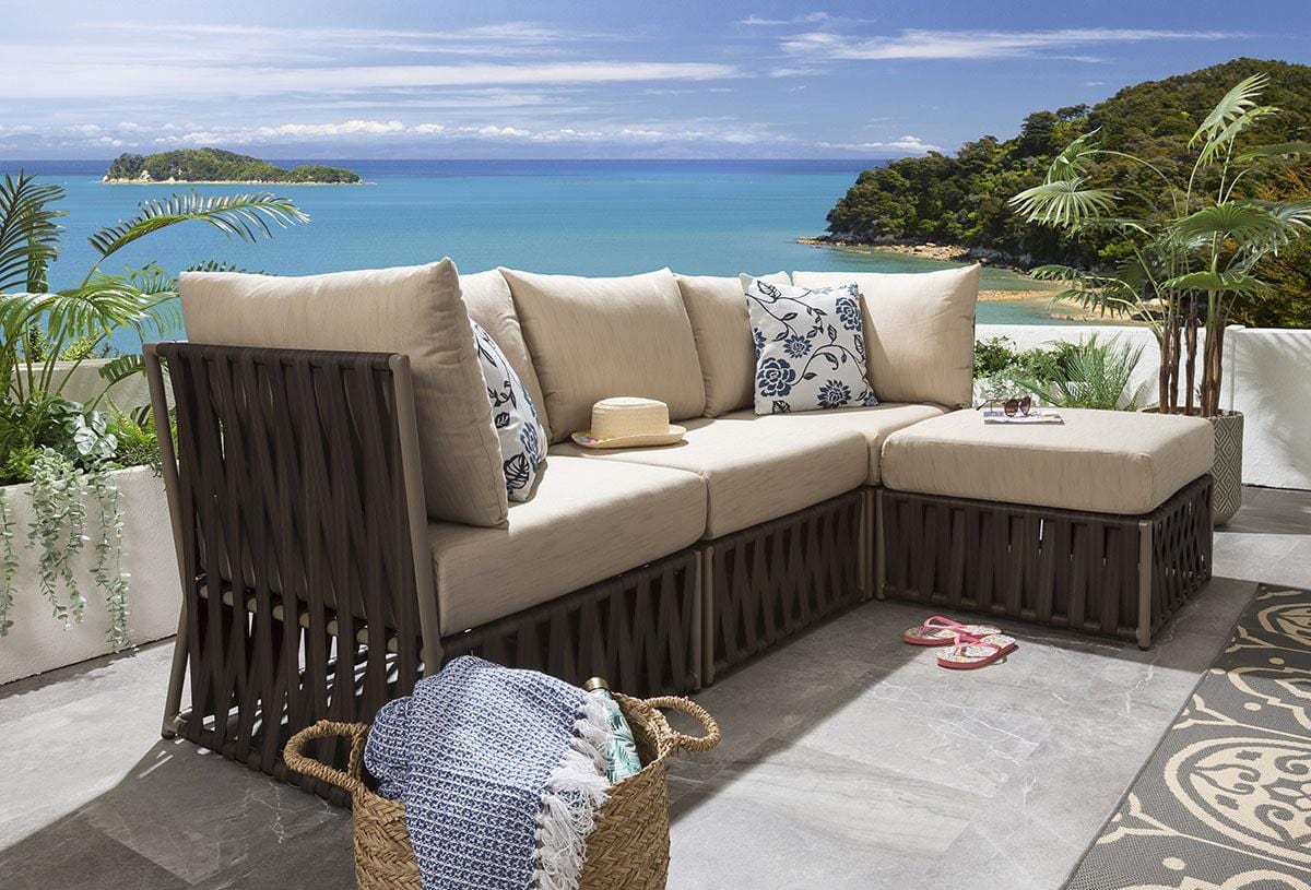 Quatropi 3 Seater Modular Garden Sofa + Footstool Brown Rattan & Deep Cushions | Theo