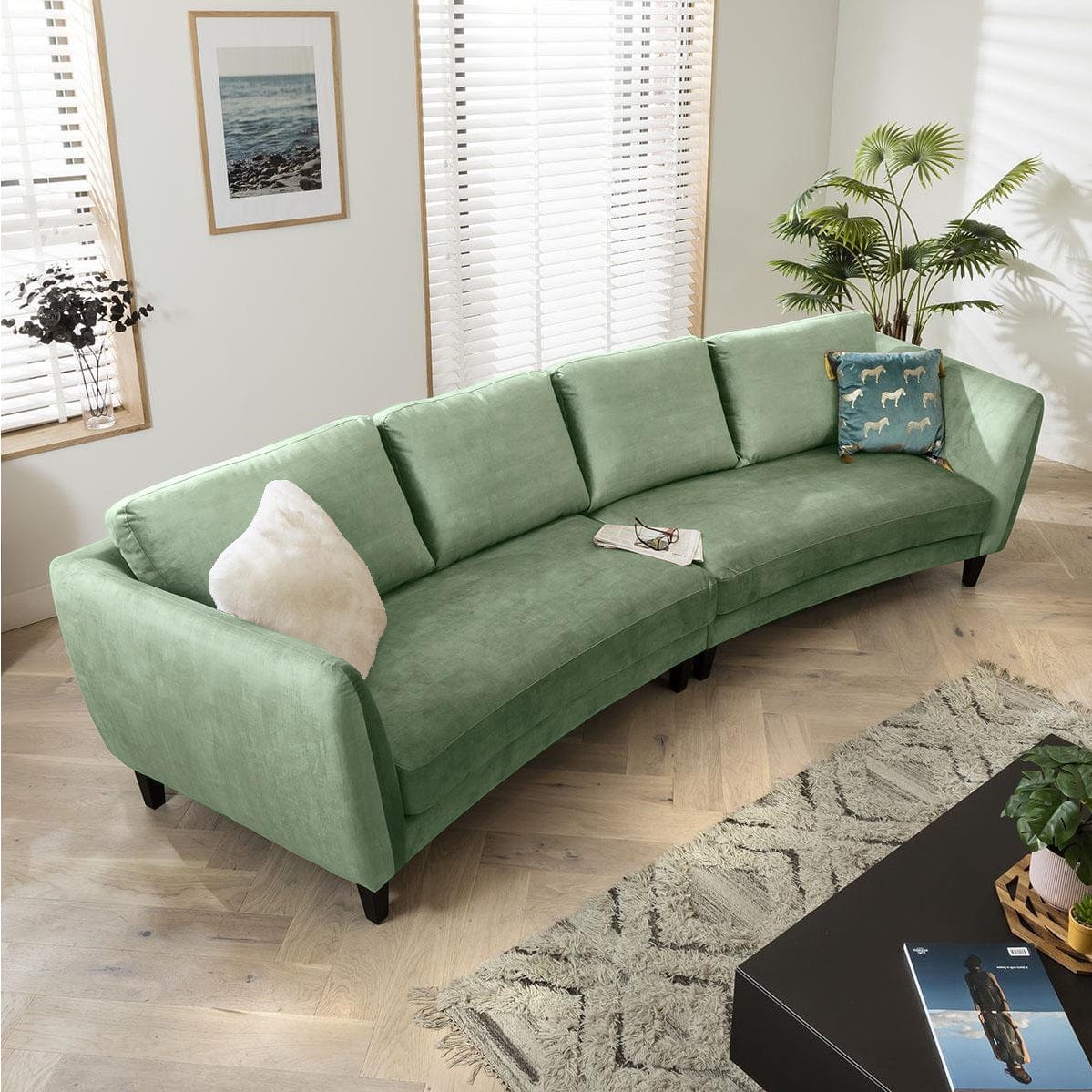 Quatropi California Modern 4-Seater Sofa | Amazing Green Velvet 335cm _ 90cm