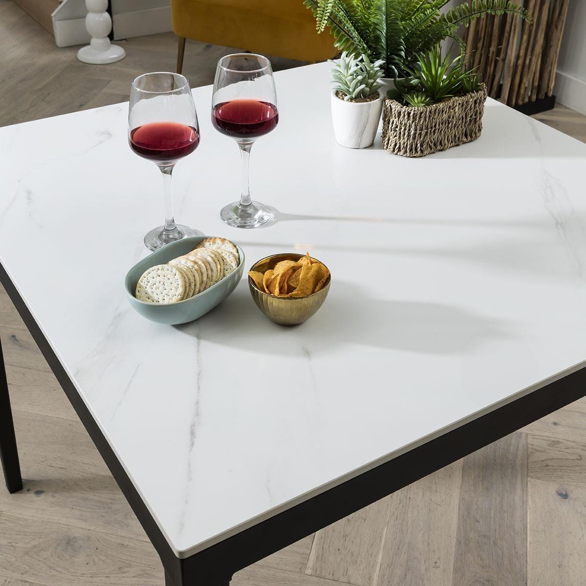 Quatropi Compact Bistro Square Ceramic Marble Dining Table - 4 Seater White Matte 90x90cm