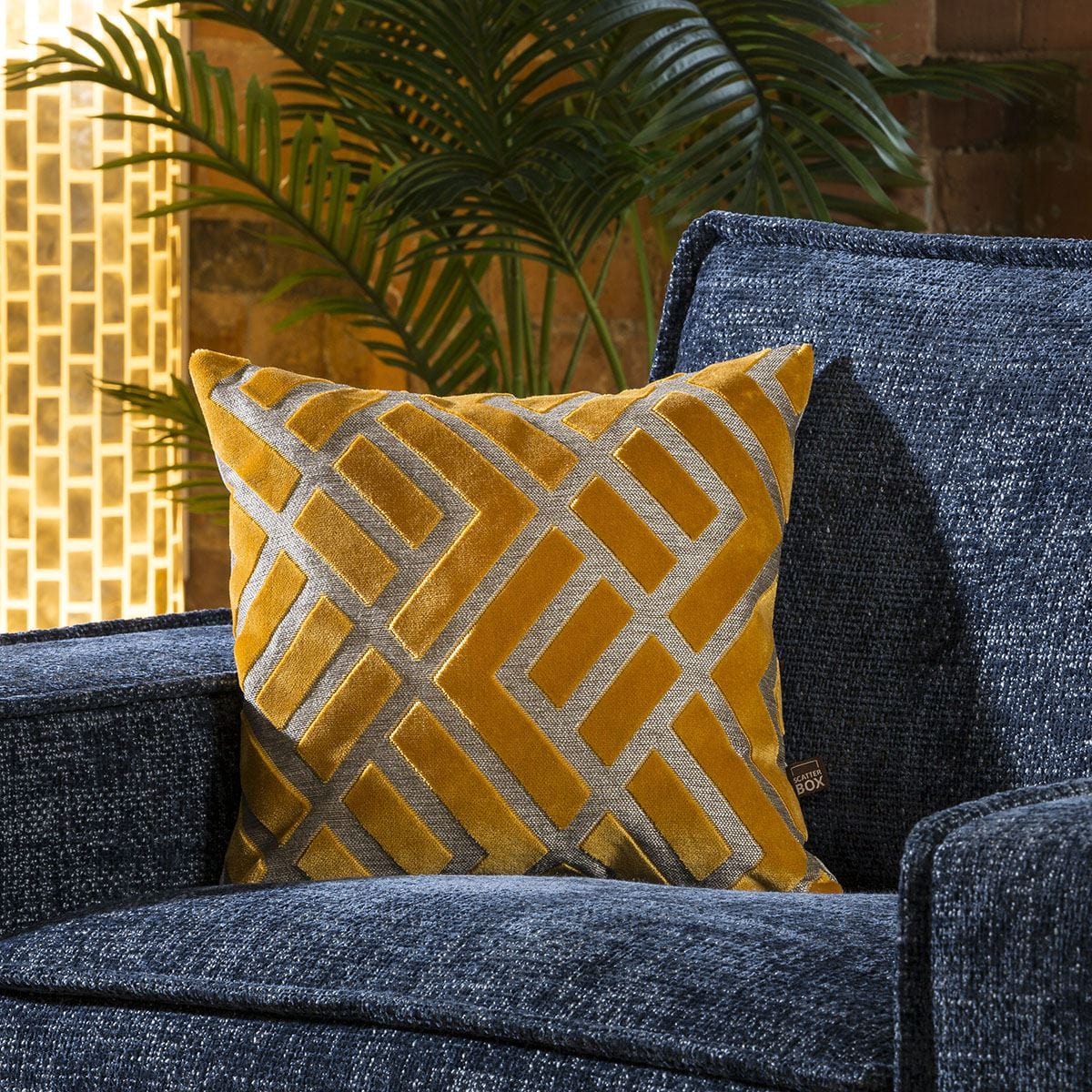 Quatropi Contemporary Velvet Ayrton Scatter Cushion Pillow 430mm Square Yellow