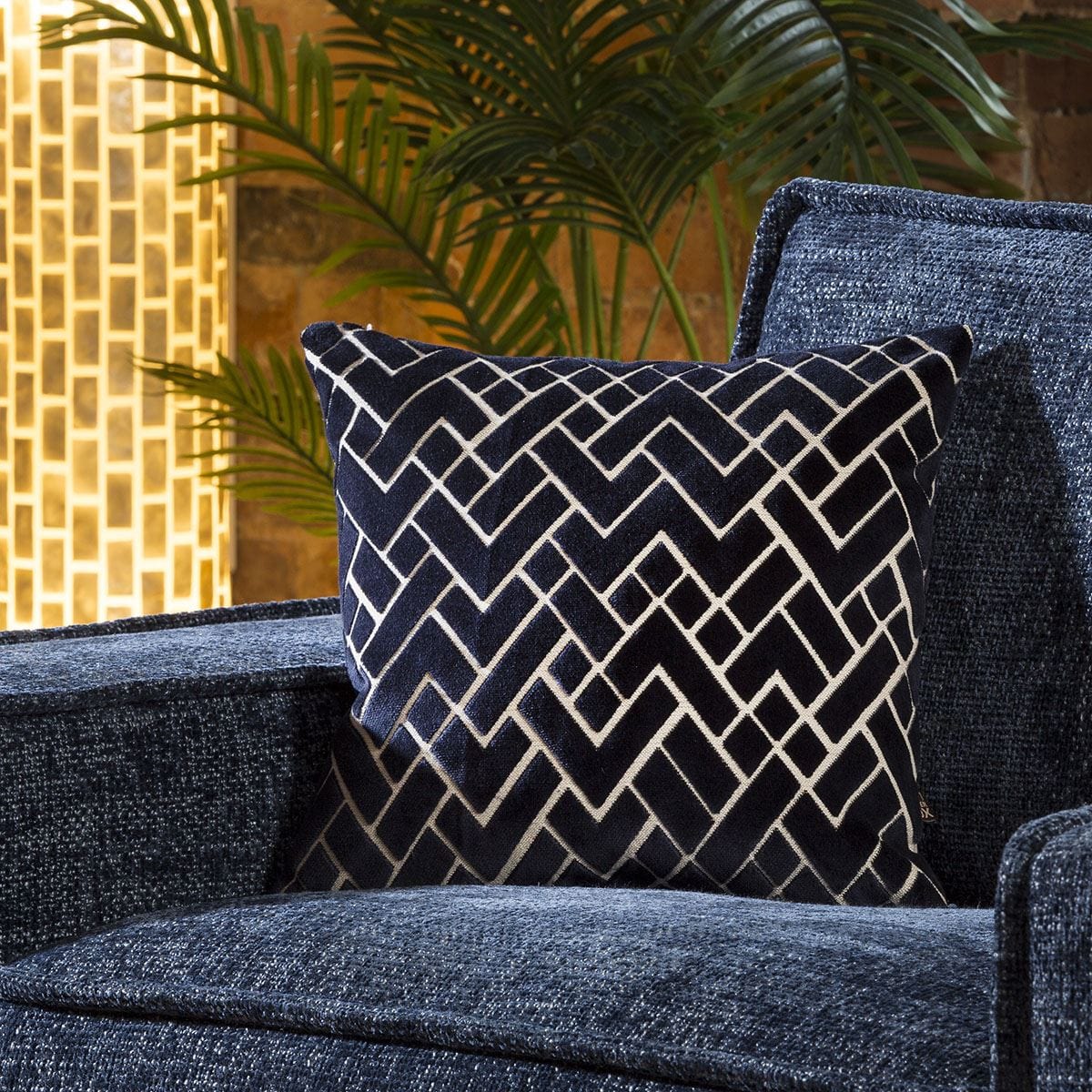 Quatropi Contemporary Velvet Layer Scatter Cushion Pillow 430mm Square Navy