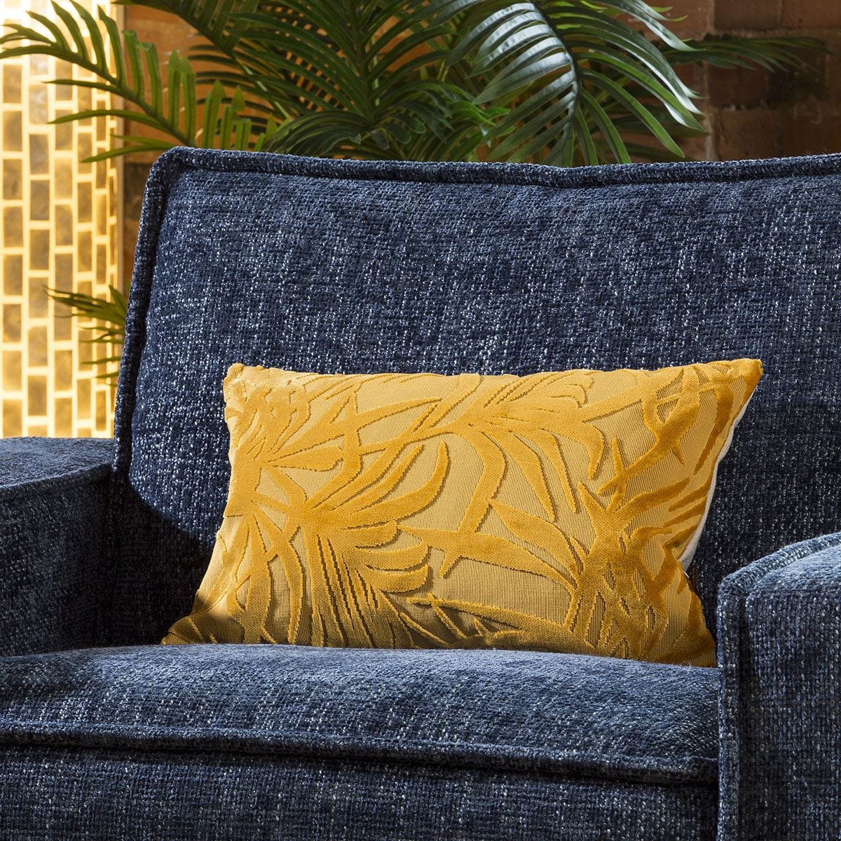 Quatropi Contemporary Velvet Santiago Palm Cushion Pillow 350 x 500mm Yellow