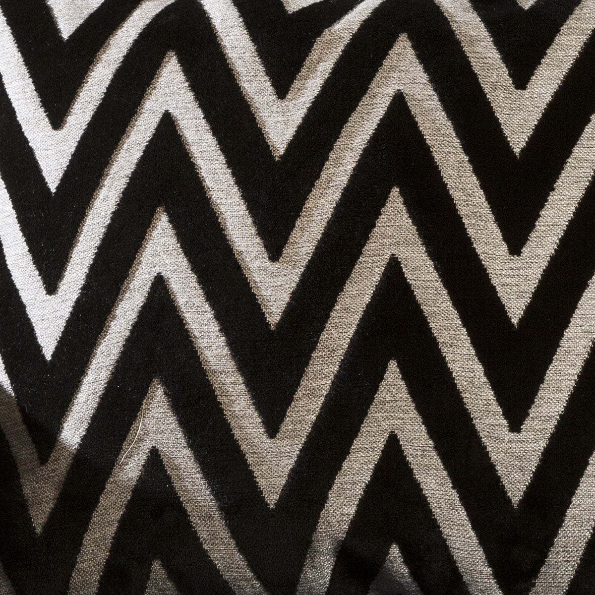 Quatropi Contemporary Velvet Zaggi Cushion Pillow 430mm Square Black and Grey