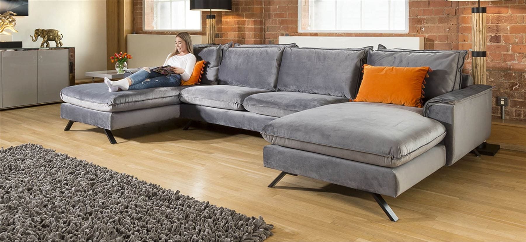 Quatropi Ellie Extra Large U Shape Modular Cinema Sofa Many Fabrics 3.8 x 1.8m