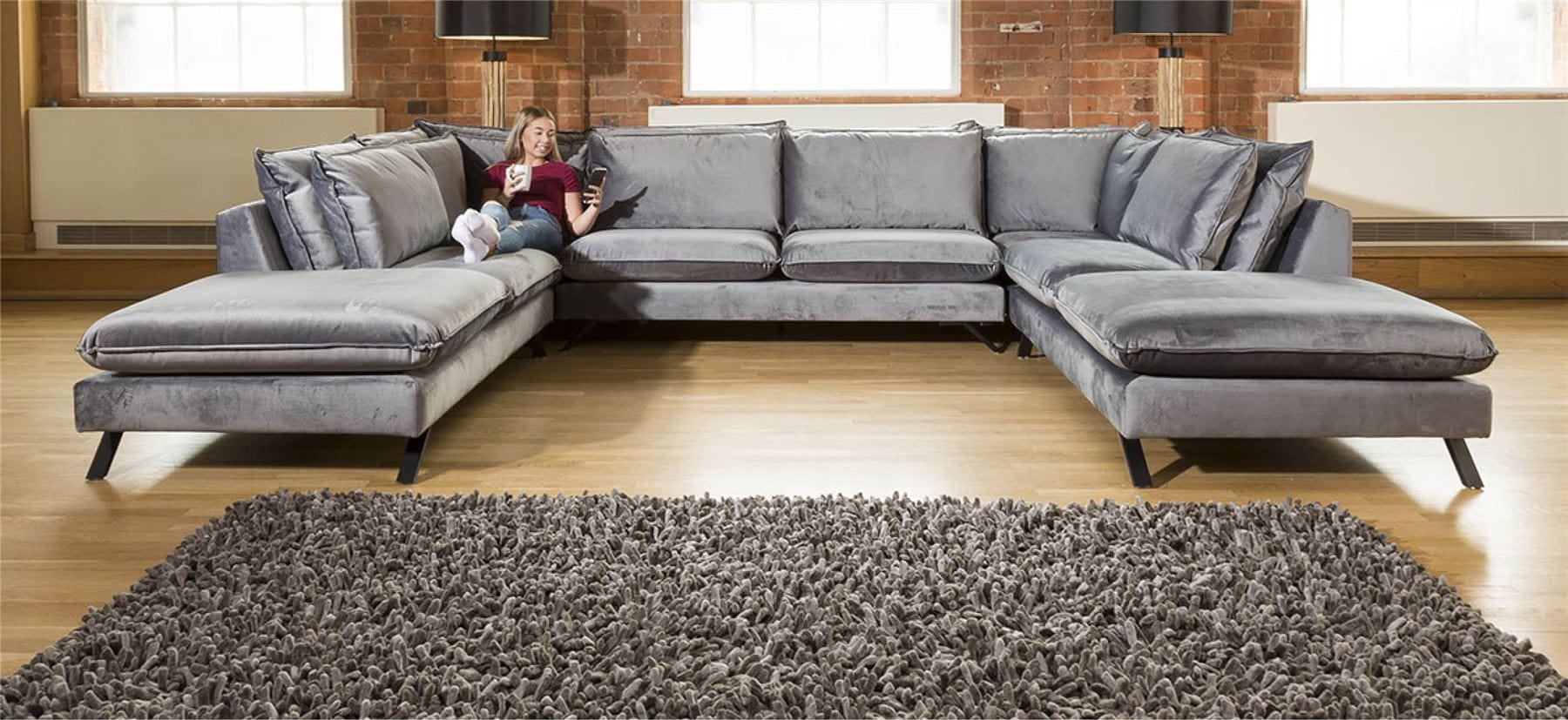 Quatropi Ellie Extra Large U Shape Modular Cinema Sofa Many Fabrics 3.8 x 2.6m