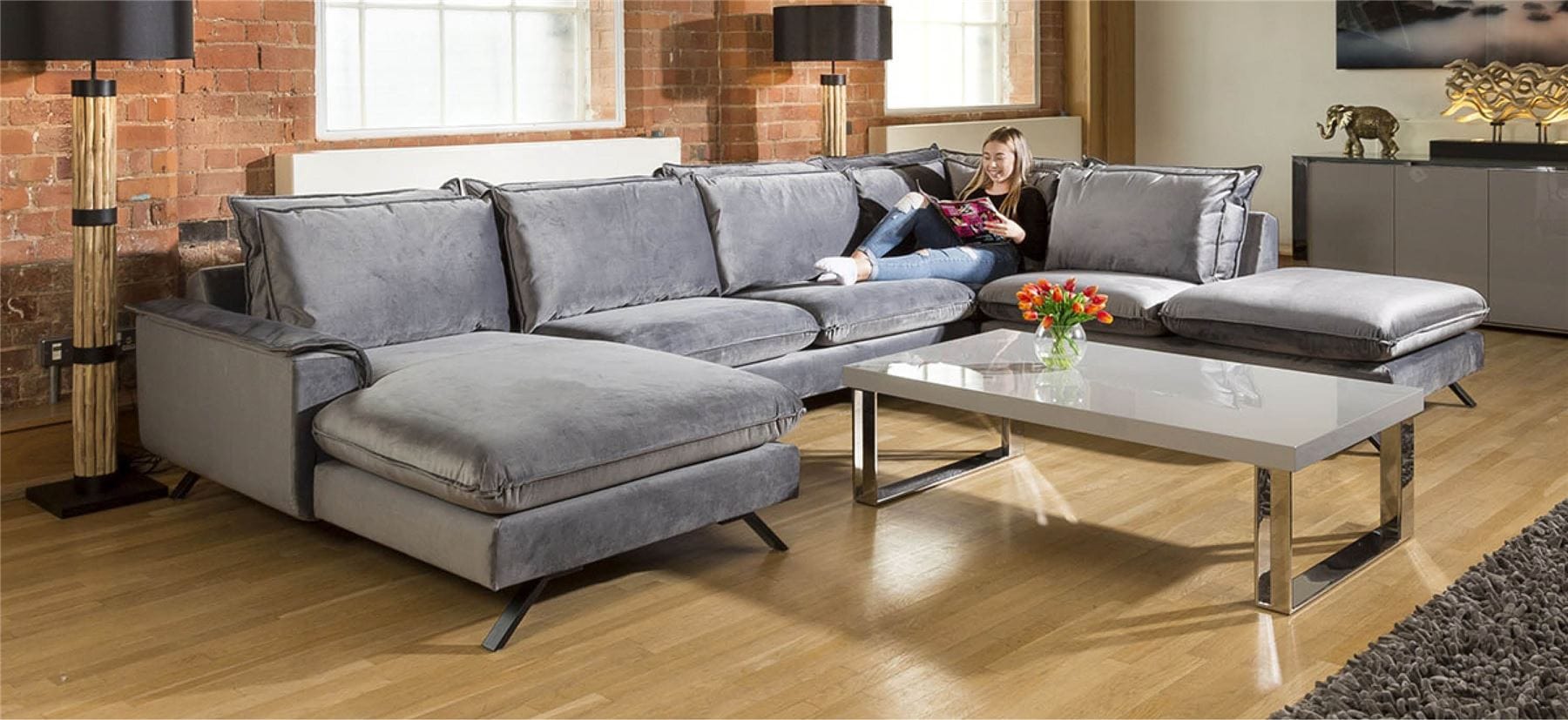 Quatropi Ellie Extra Large U Shape Modular Cinema Sofa Many Fabrics 3.8x2.6x1.8m