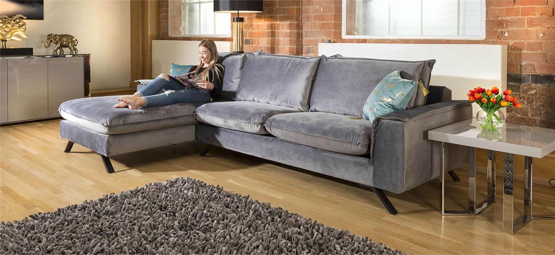 Quatropi Ellie Large L Shape Corner Modular Modern Sofa Many Fabrics 1.8 x 3.08m