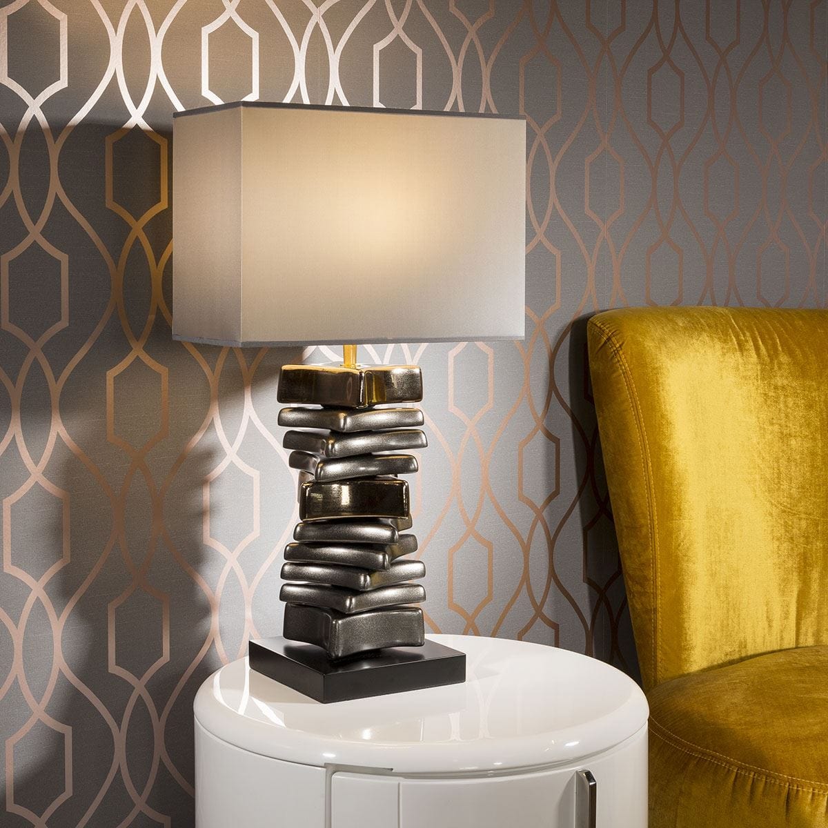 Quatropi Envy Lighting Modern Designer Tall Table Bedside Lamp Gold Silver 4097