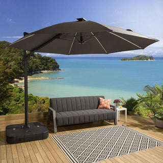 Quatropi Grey Cantilever Garden Parasol 300cm - Tilt/Swivel Unbrella & Weighted Base