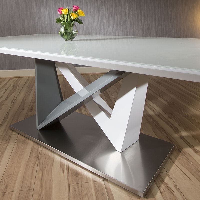 Quatropi Huge 8 Seater Dining Set 2.2 White Glass Top Table 8 Grey Velvet Chair