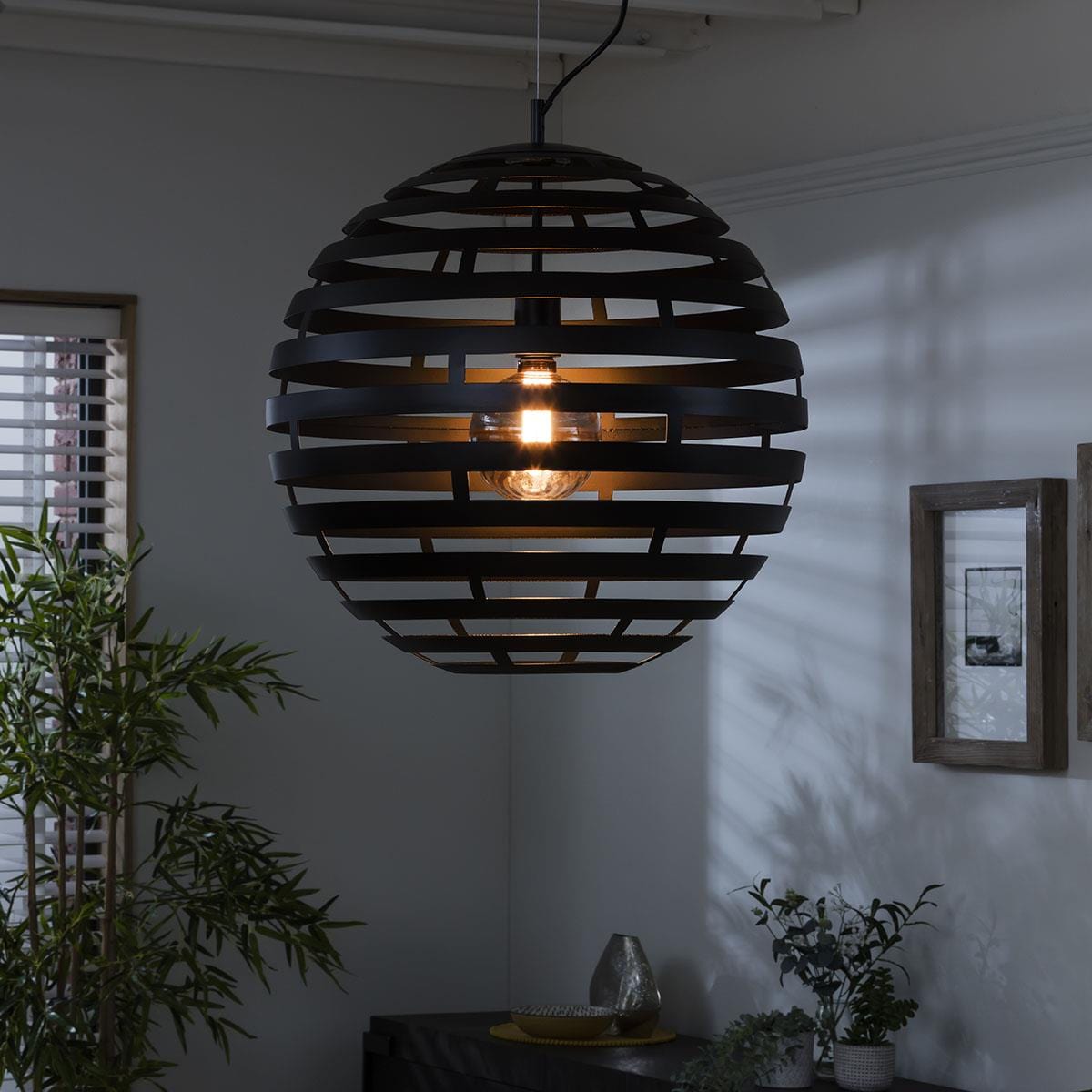 Quatropi Large Ball Pendant Light Fitting Ø 50cm - Black Metal - Dimmable LED Included