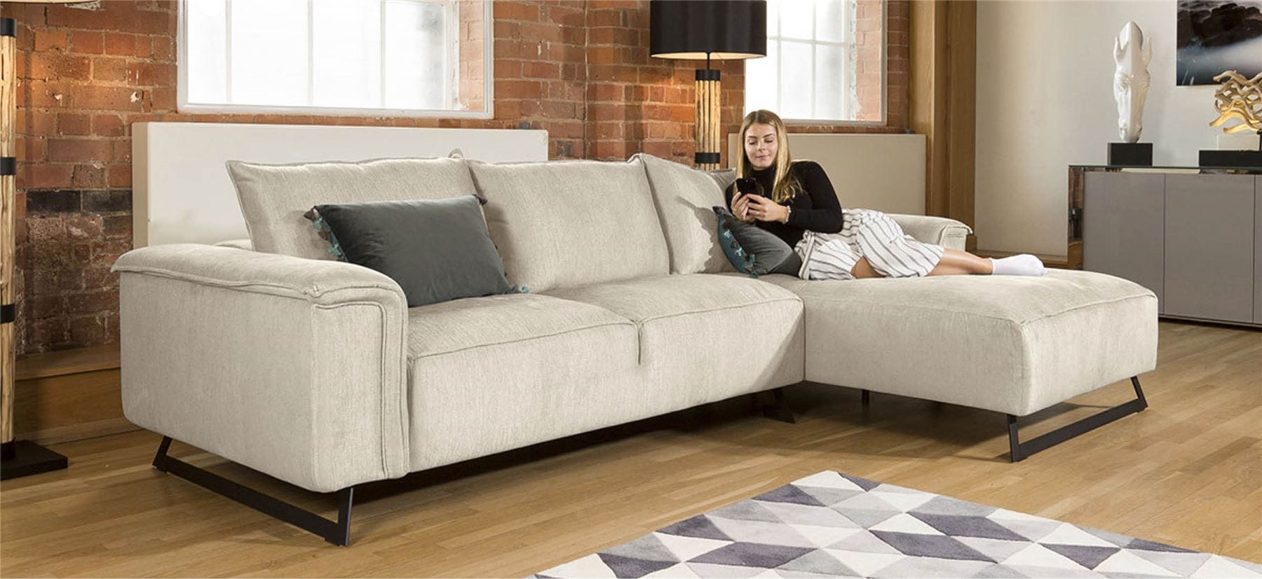 Quatropi Large Luxury Effie L Shaped Sofa with Chaise Many Fabrics 3.0 x 1.9m LH