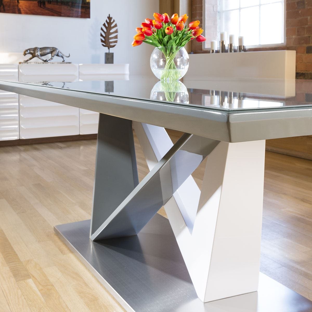 Quatropi Large Rectangular Modern Dining Dining Table Grey Glass 220x110cm top