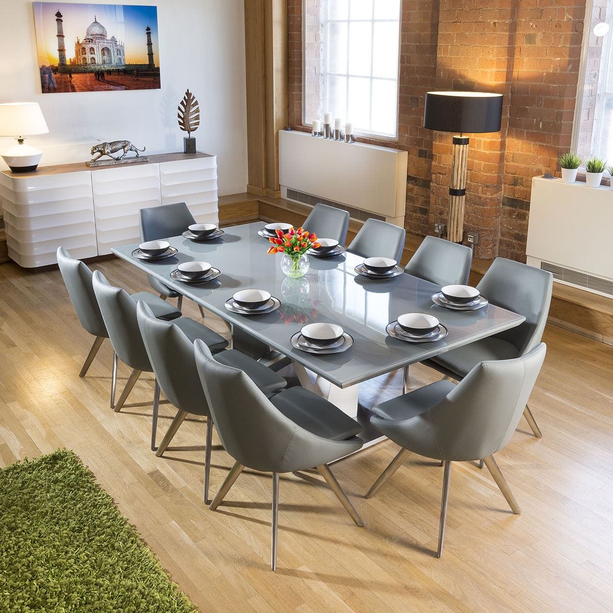 Quatropi Large Rectangular Modern Dining Dining Table Grey Glass 220x110cm top