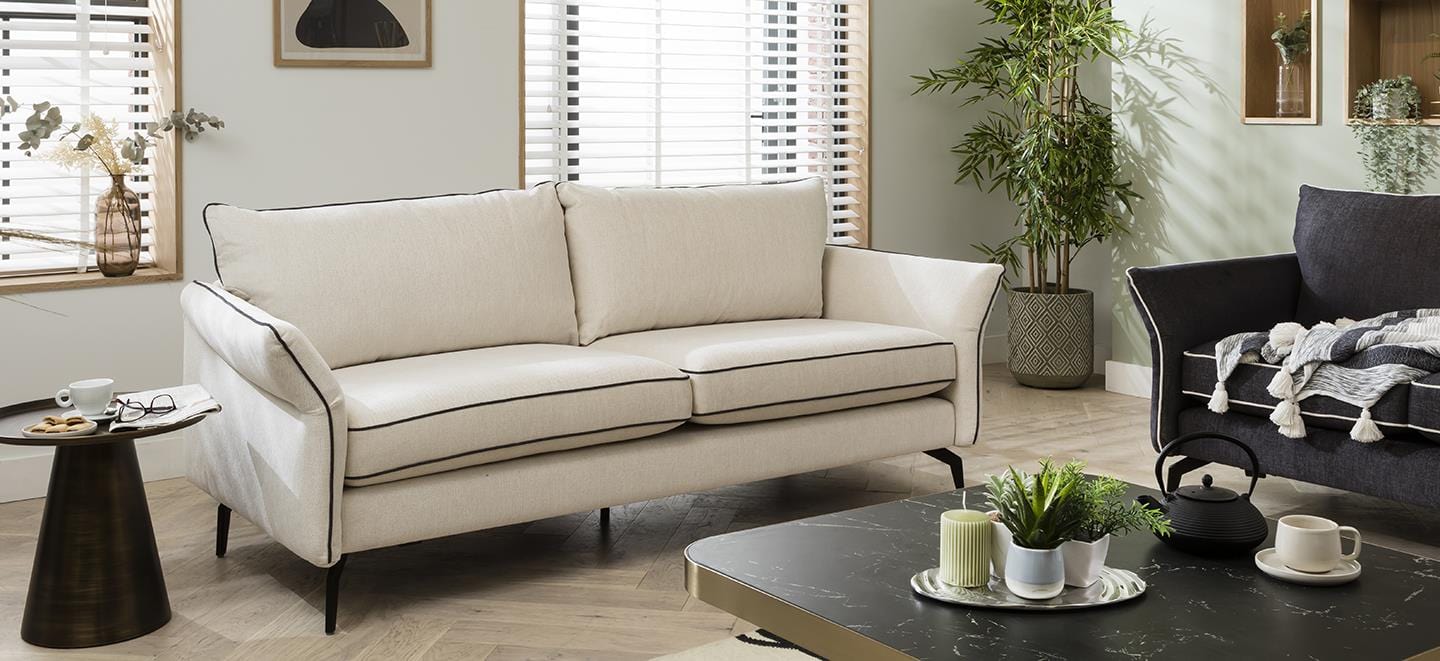 Quatropi Luxury 3 Seater Fabric Sofa - Modern Flared Arms - Choose Your Fabric - 215cm