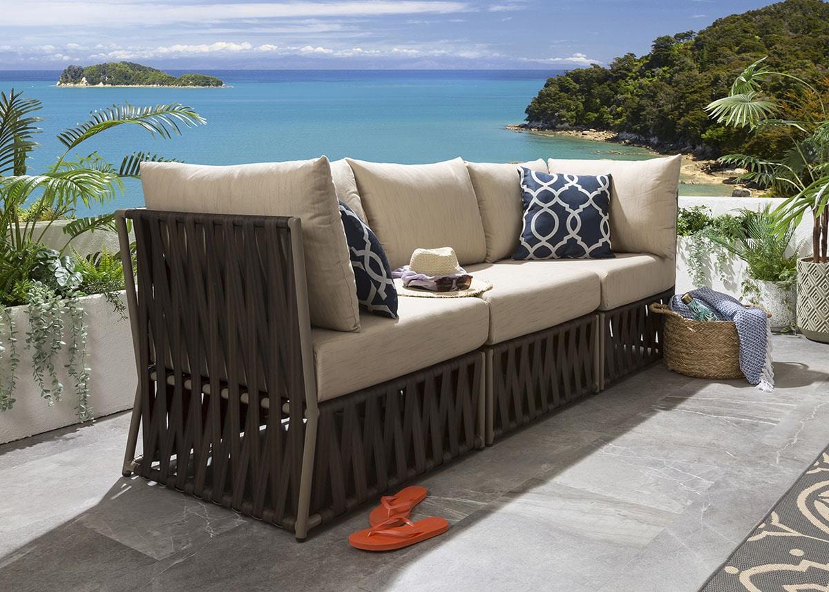 Quatropi Luxury 3 Seater Modular Garden Sofa Brown Rattan & Deep Cushions | Theo
