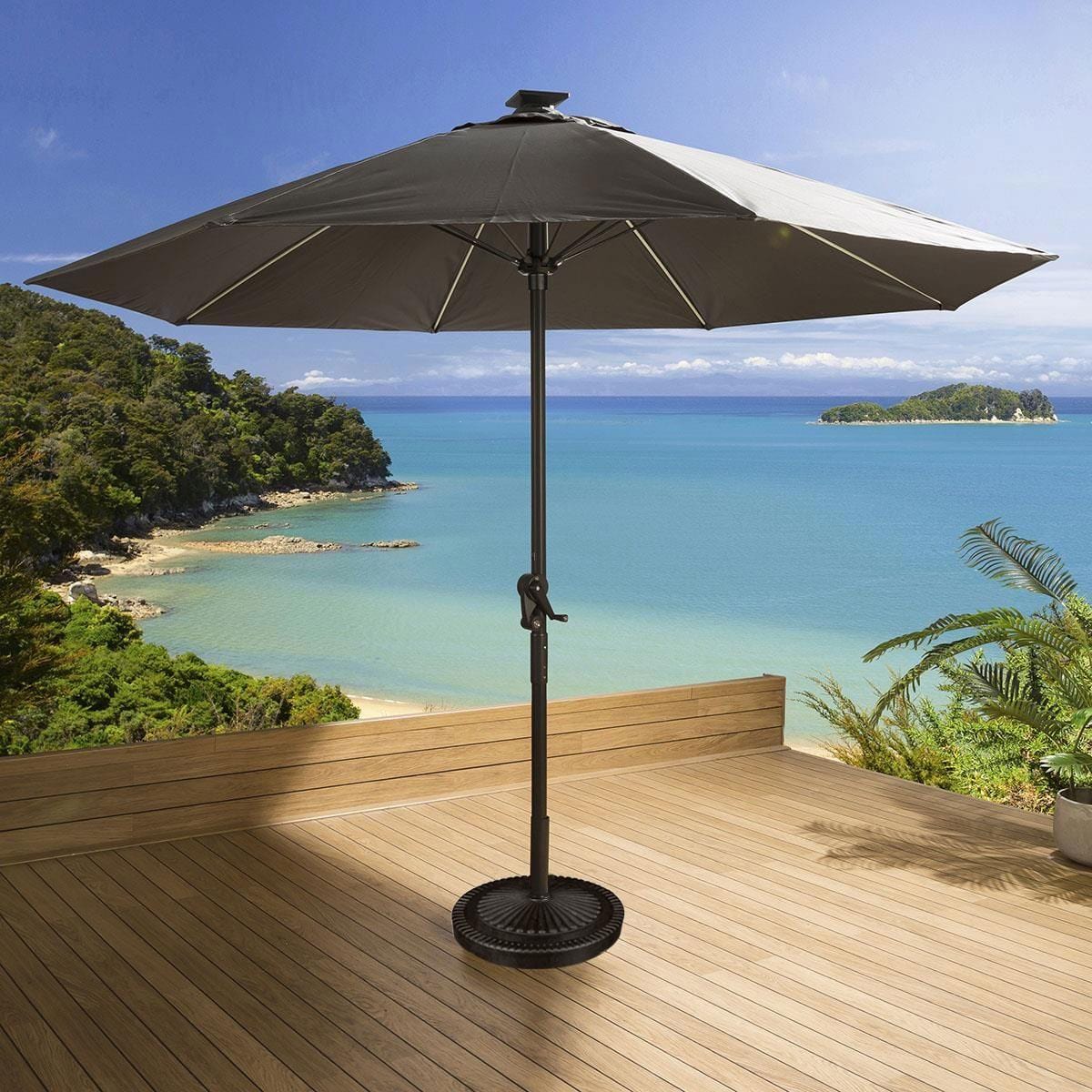 Quatropi Luxury Garden Grey Round 3M Parasol Umbrella (300cm) | Weighted Base Included