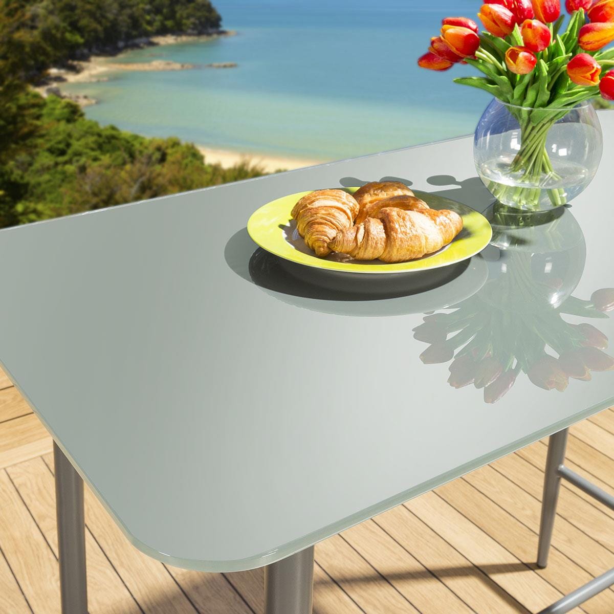 Quatropi Luxury Outdoor Garden Tall Bar Table Aluminium Glass Grey Beach Club