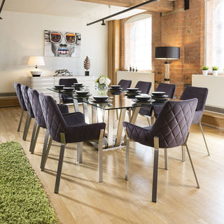 Quatropi Massive Modern Dining Set Glass Table +10 Dark Grey Chairs 2.4mt New