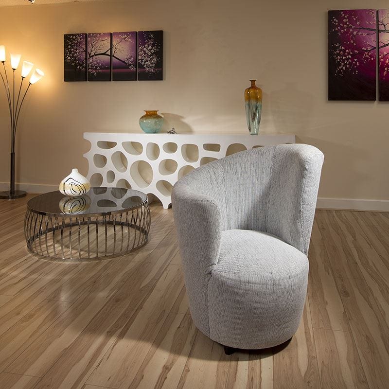 Quatropi Modern Curved Stone White Fabric Armchair/Armchairs/Tub Chair/Chairs