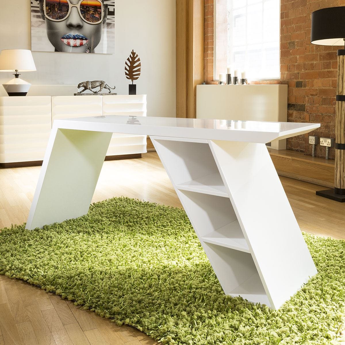 Quatropi Modern Designer Desk / Work Station / Dresser White Gloss 1728mm 1801