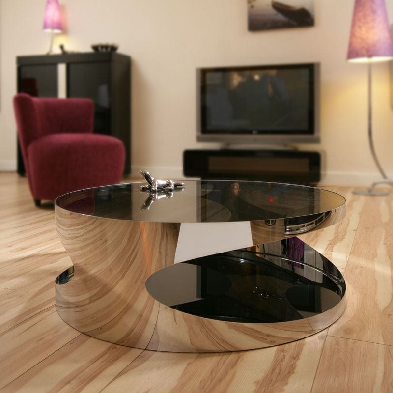 Quatropi Modern Designer Large Round Coffee Table Glass Top Stainless Steel 203