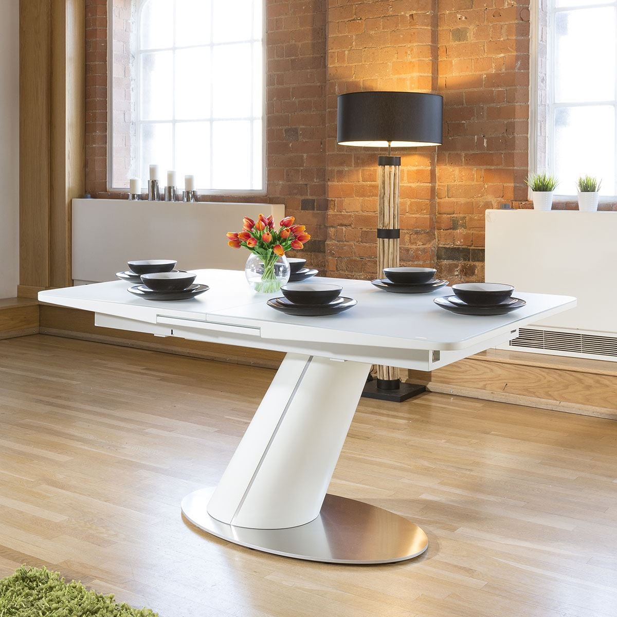 Quatropi Modern Dining Table Matt White Satin Glass Rectangular Extends 1.6- 2m