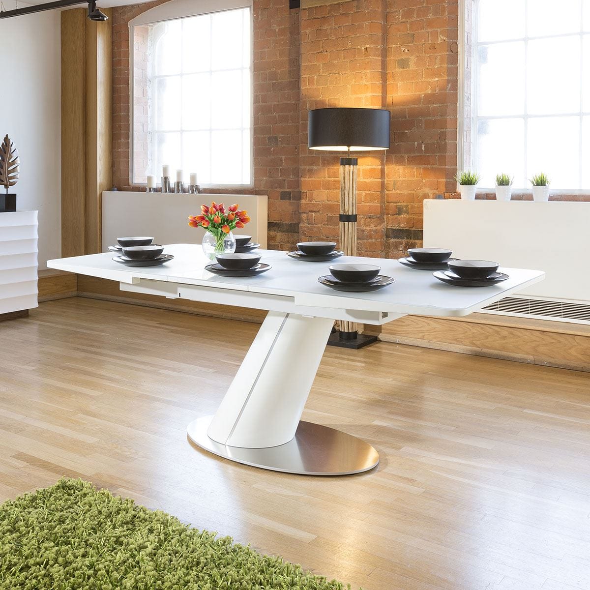 Quatropi Modern Dining Table Matt White Satin Glass Rectangular Extends 1.6- 2m