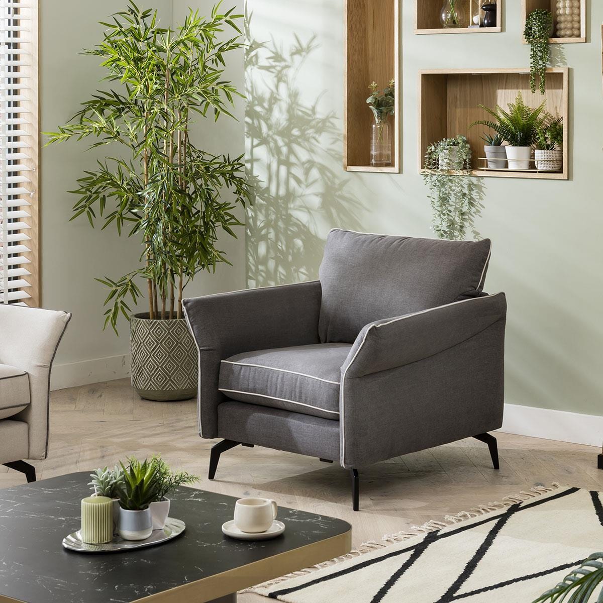 Quatropi Modern Fabric Armchair - Living Room Chair - Linnet Smoke + Clay - 95cm