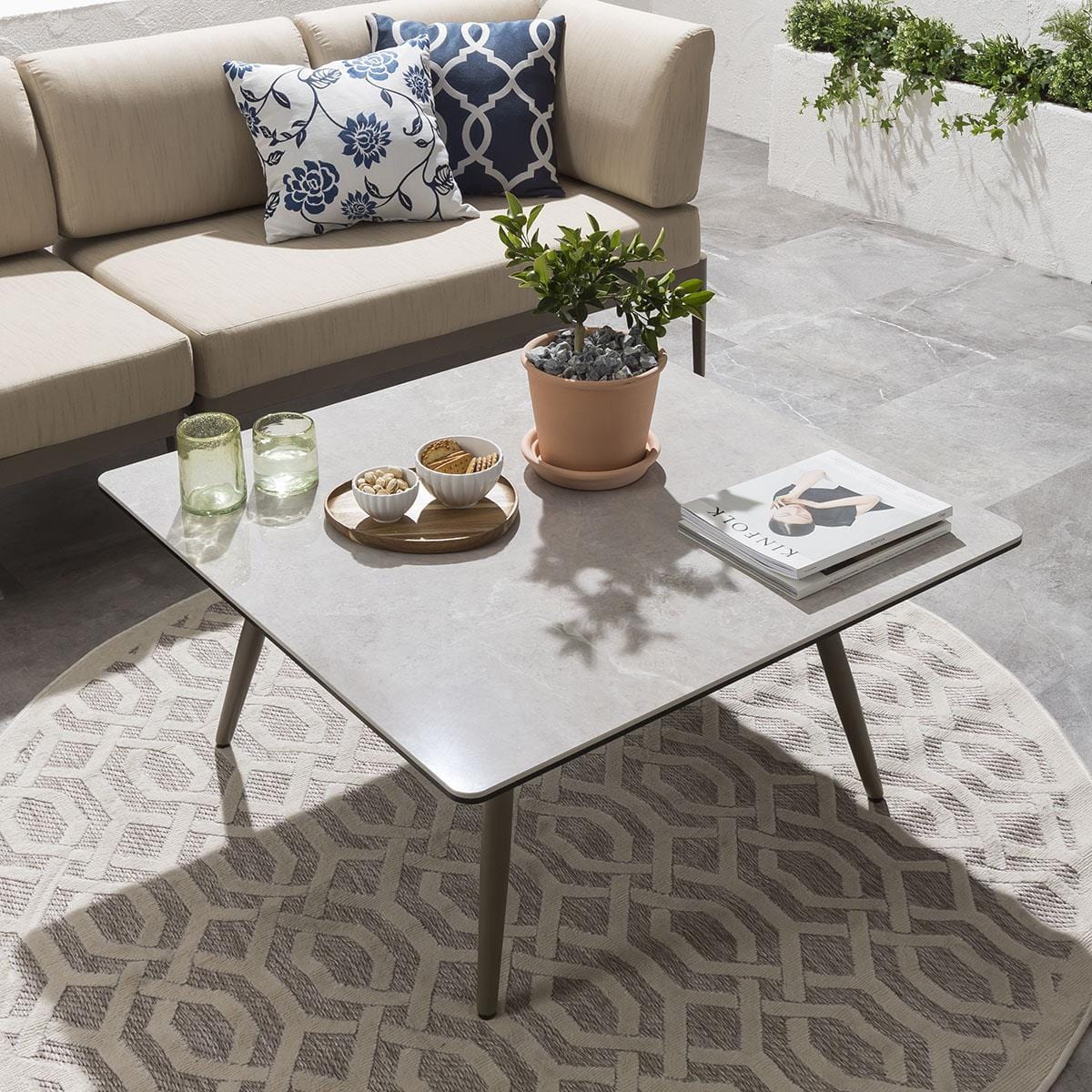 Quatropi Modern Garden Coffee Table | Aluminium & Grey Ceramic Top 90cm × 90cm