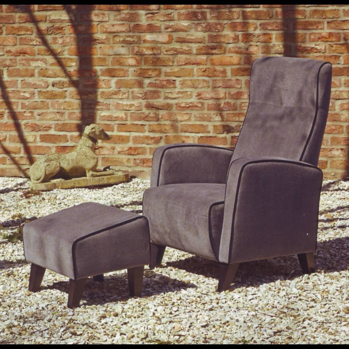 Quatropi Modern High Back Grey Fabric Armchair and Footstool / Black Piping 38