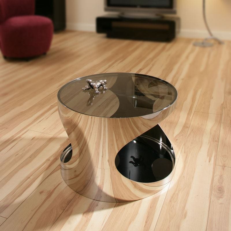 Quatropi Modern Round Side/Lamp Table/Tables Black Glass Stainless Steel 204