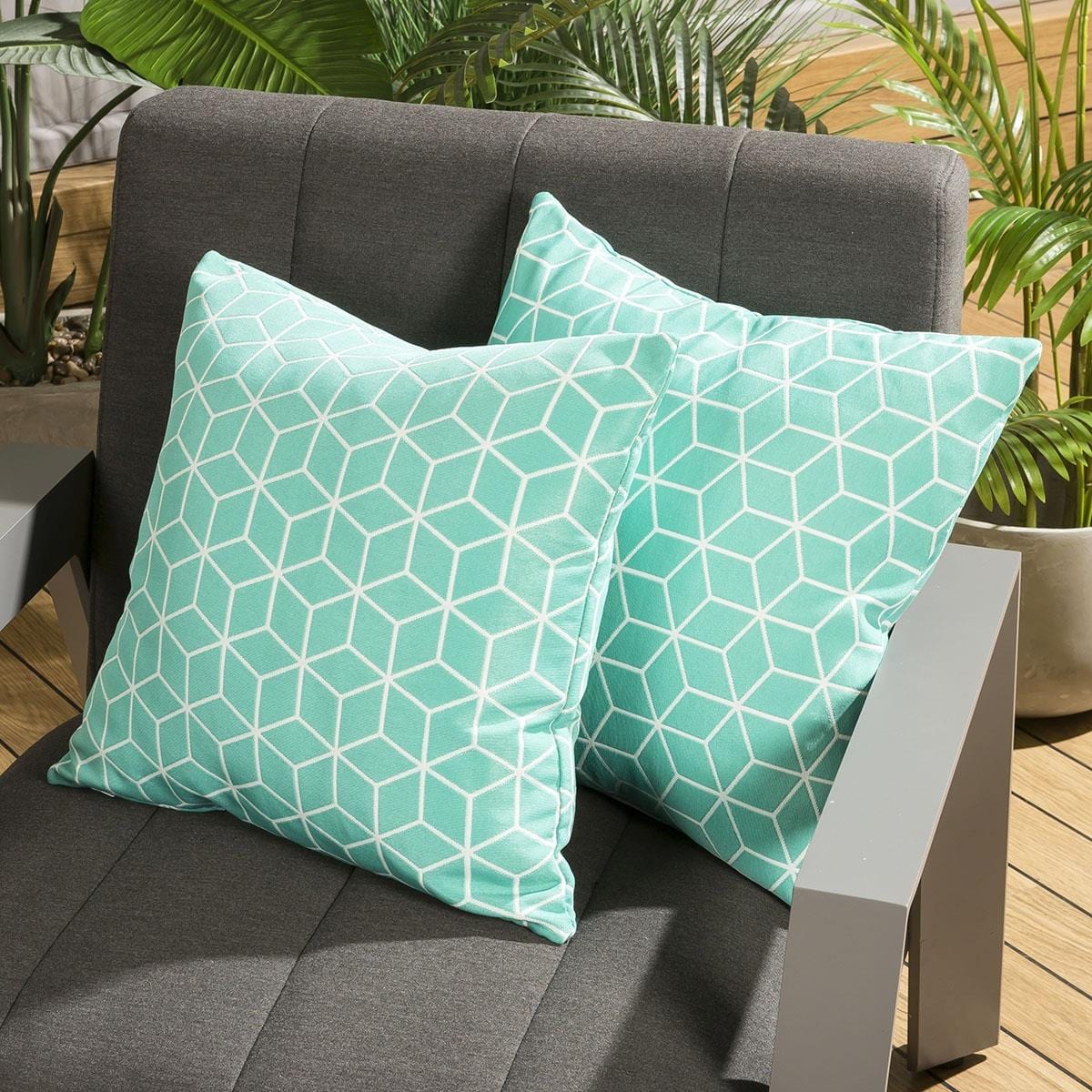 Quatropi Pair of Luxury 450mm Outdoor Scatter Cushion Mint Geometric