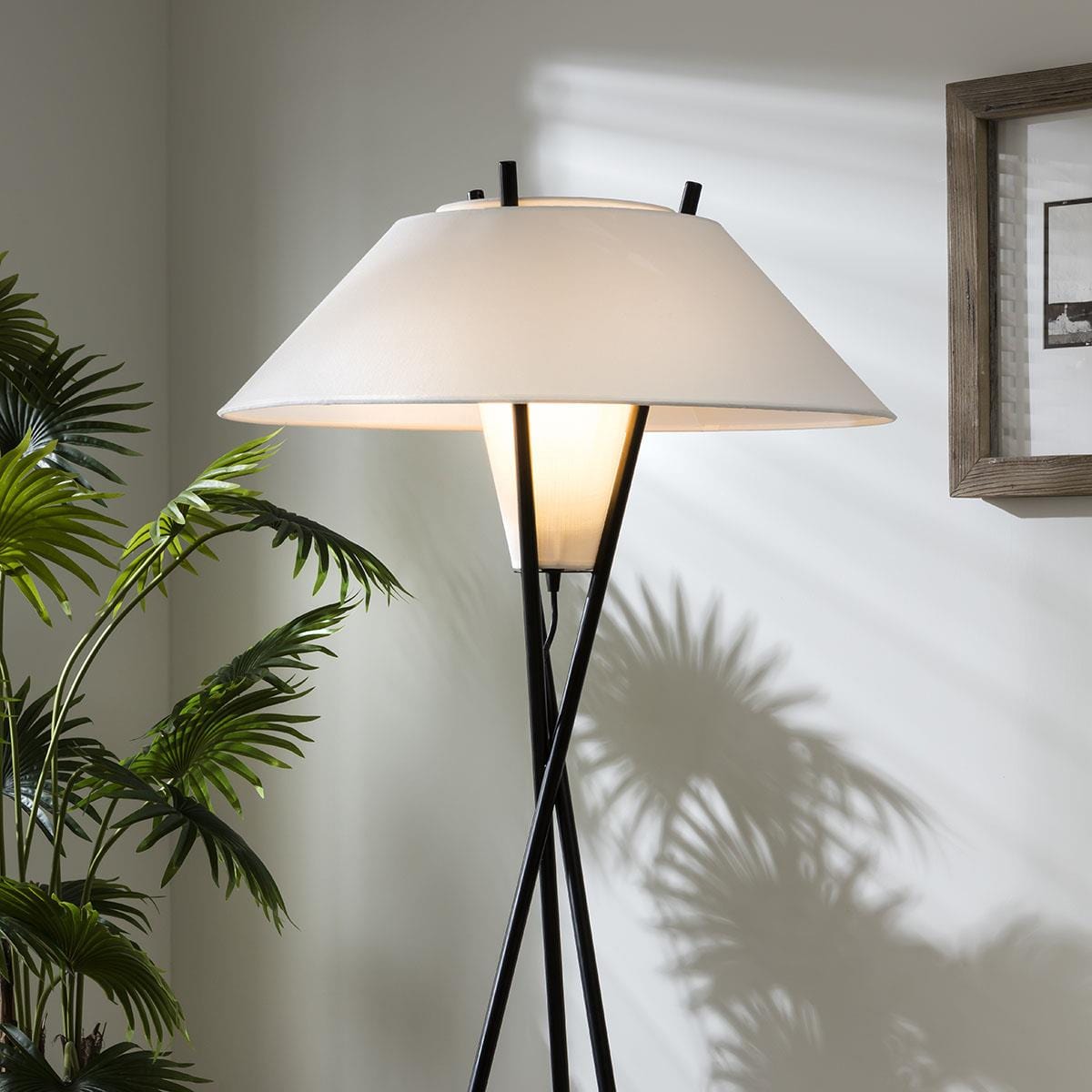 Quatropi Quatropi Large Tripod Floor Lamp 165cm Grey - Metal Frame & Fabric Empire Shade