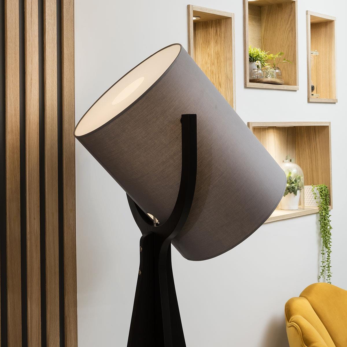 Quatropi Quatropi Large Tripod Floor Lamp 190cm Black - Adjustable Fabric Grey Shade