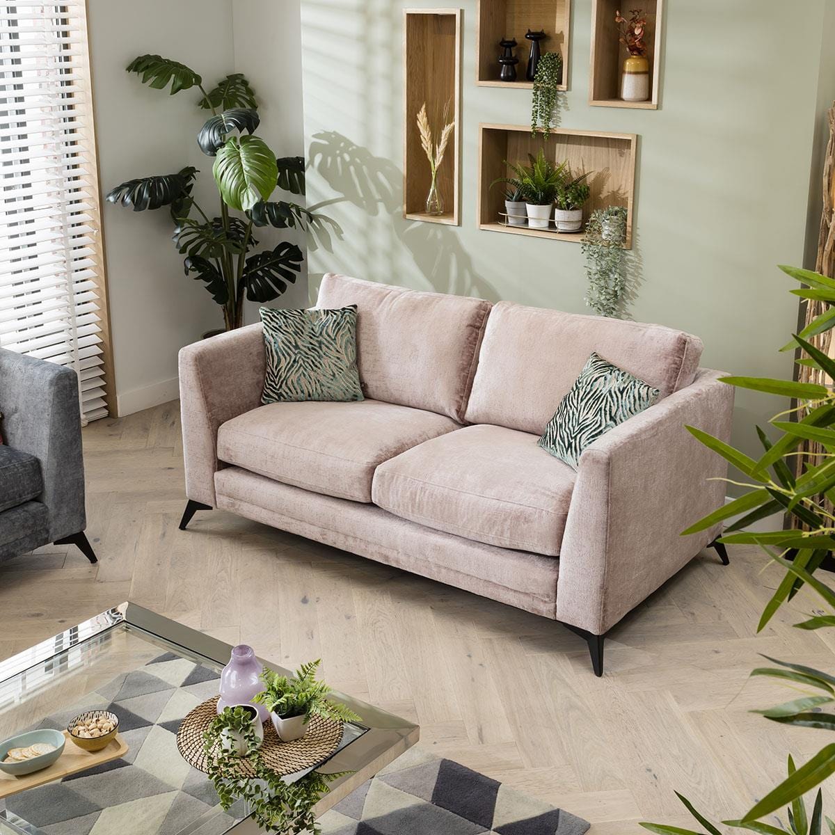 Quatropi Quatropi Modern 2 Seat Sofa - Premium Fabric - Riviera Blush Pink - 185cm