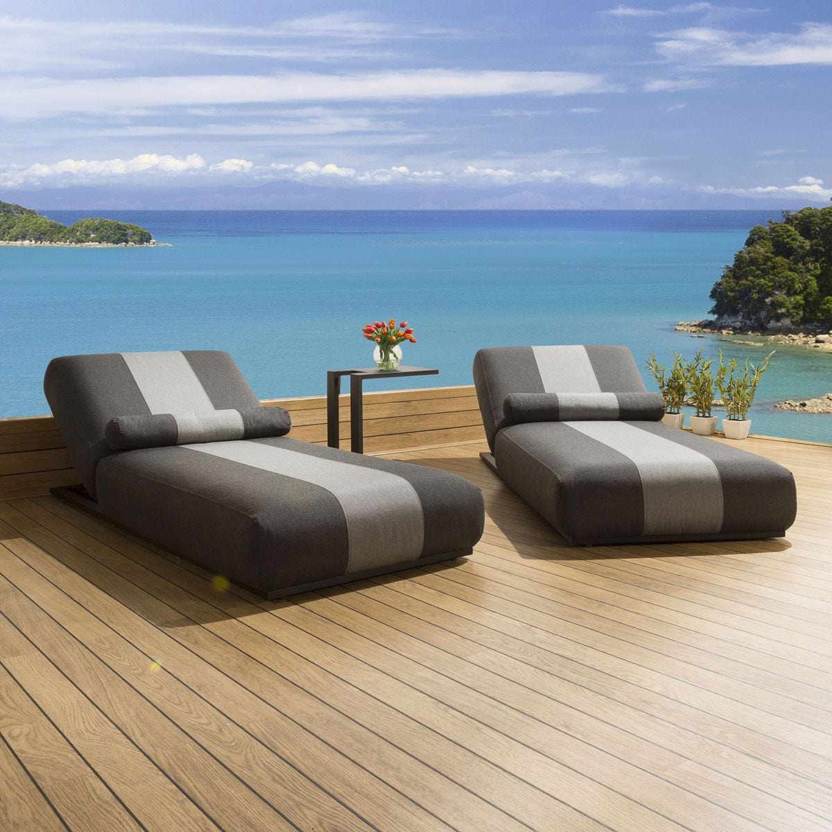 Quatropi Quatropi Premium Garden Fabric Lounger / Sunbed / Day Bed Black / Grey Cancun