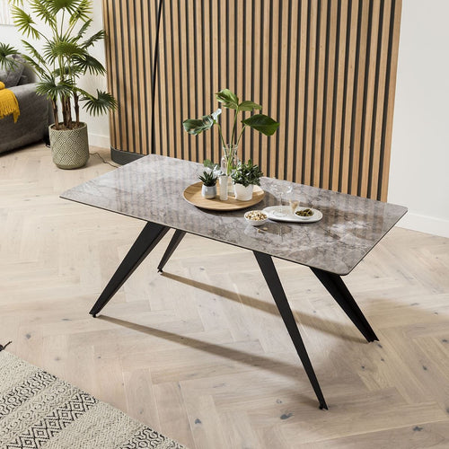 Quatropi Rectangular Ceramic Dining Table 6 Seater - Grey Marble Effect