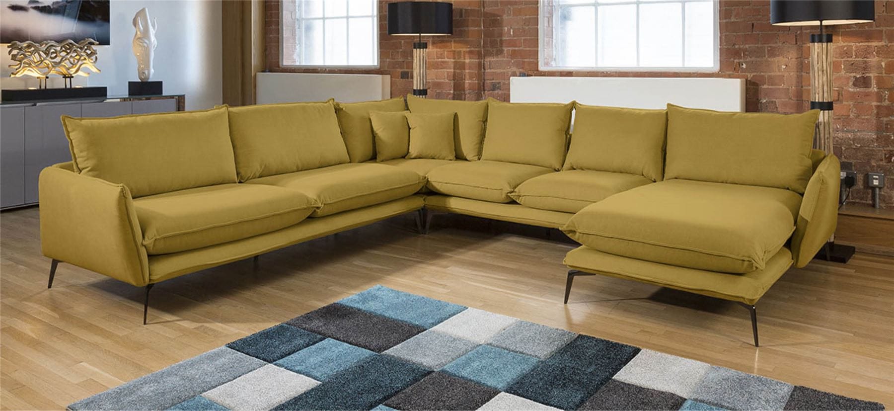 Quatropi Rachel Grand U Shape Designer Modular Sofa Many Fabrics 3.3 x 3.15m