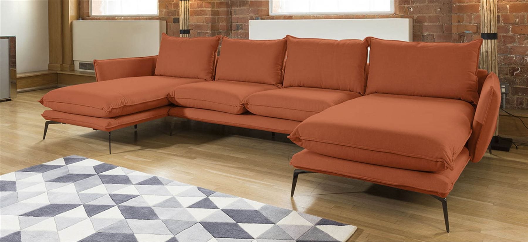 Quatropi Rachel Super Wide U Shape Modern Modular Sofa Many Fabrics 3.65 x 1.6m