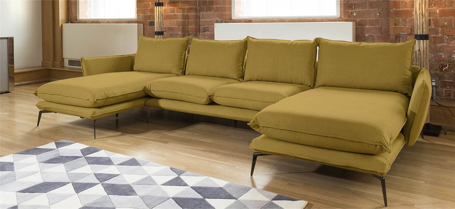 Quatropi Rachel Super Wide U Shape Modern Modular Sofa Many Fabrics 3.65 x 1.6m